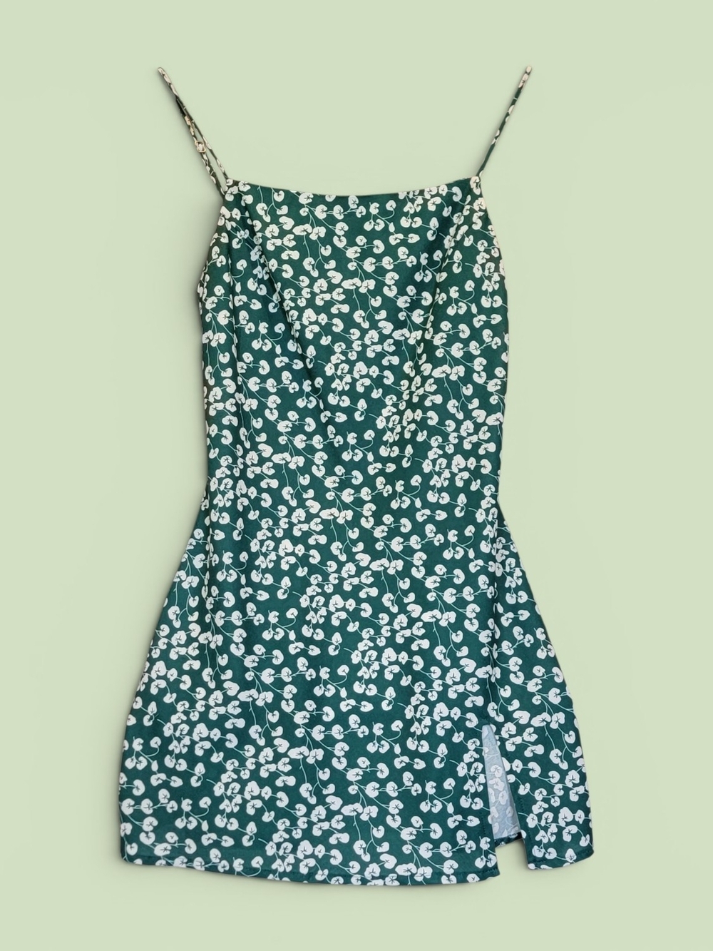 Green Floral Slip Mini Dress with Side Slit